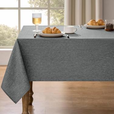 Imagem de Decorelia Toalha de mesa de linho sintético para casa de fazenda, 152 x 264 cm, para mesa retangular de 1,8 m, cinza escuro, impermeável, lavável, para sala de jantar, cozinha, festa ao ar livre, mesa