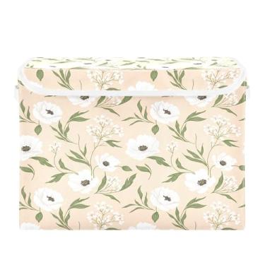 Imagem de Burbuja Caixa de armazenamento de flores com tampa e alças, caixa de armazenamento grande dobrável para prateleiras armário quarto escritório organizador