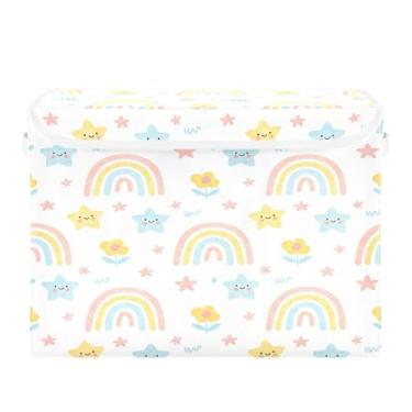 Imagem de Burbuja Caixa de armazenamento Rainbow Stars com tampa e alças, caixa de armazenamento grande dobrável para prateleiras armário quarto escritório organizador