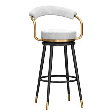 Imagem de Banquetas de veludo com encosto - Banquetas de bar de arte de ferro elegantes para balcão de ilha de cozinha, cadeiras de jantar estofadas com apoio para os pés - Complementa perfeitamente a decoração