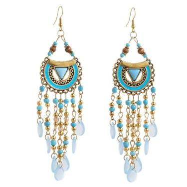 Imagem de fxmimior Brincos femininos com contas boêmias, étnico, esmaltado, lágrima, lustre para festa, formatura, casamento, Natal, Medium, Metal, Liga metálica.
