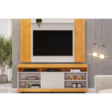 Imagem de Rack Bancada c/ Painel p/ TV até 60 Pol Trend/Dili Ripado Porta e Nichos 160x175,7cm Cedro/Bali - DJ Móveis