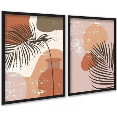 Imagem de Kit 2 Quadros Decorativos Folhas Ramos Boho 33X24Cm