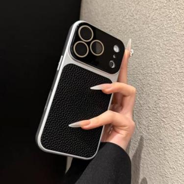 Imagem de Capa de couro com janela grande e blocos de cores para iPhone 13, 17 Pro Max, 16, 15 e 14 Pro Max com proteção para lente de vidro (para iPhone 17 Pro/Preto)