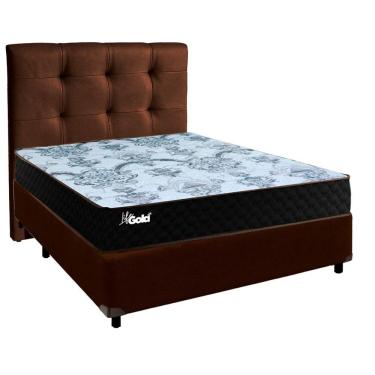 Imagem de Conjunto Cama Box Marrom Casal + Colchão Molas Ensacadas Life Gold Paropas + Cabeceira