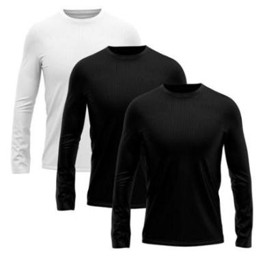 Imagem de Kit 3 Camisetas Masculina Segunda Pele Manga Longa Dry Lisa Praia Camisa Blusa Camiseta Treino Bike-Masculino