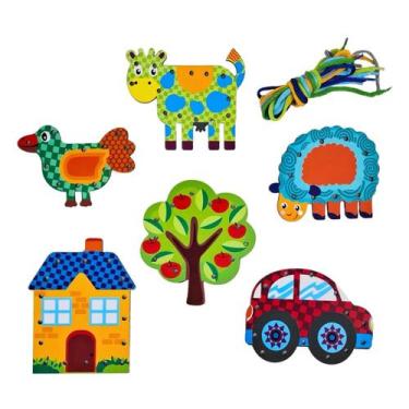 Imagem de Meus Primeiros Alinhavos Tradicional Brinquedos Educativos Madeira Ali