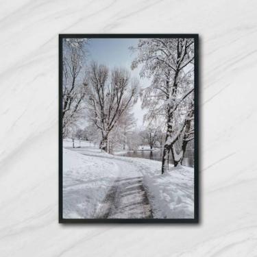 Imagem de Quadro Fotografia Paisagem Com Neve 45X34Cm Com Vidro Preta