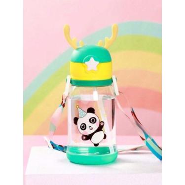 Imagem de Garrafa Infantil com Canudo e Alça  Squeeze Escolar Portátil, Estampa 
