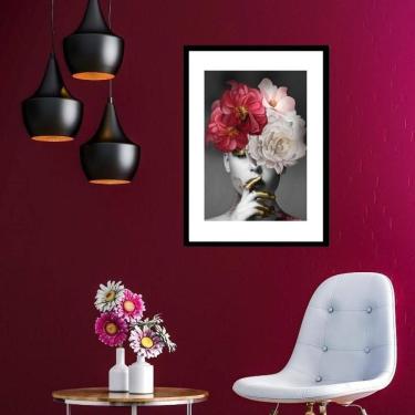 Imagem de Quadro Moderno Mulher Cabeça Flores - 60X48Cm
