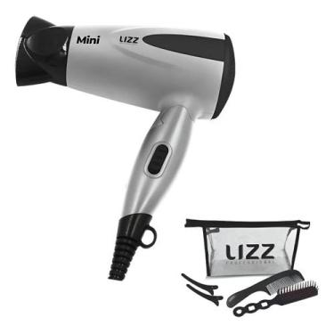 Imagem de Secador Mini Dobrável Profissional 1200w Prata Lizz Cinza, Bivolt