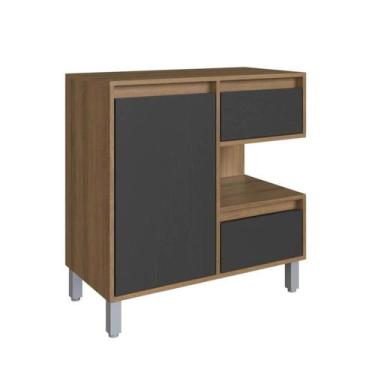 Imagem de Gabinete Banheiro 80cm Paula Mel Grafite com 2 Gaveta PortaE Nicho Sem