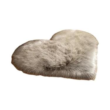 Imagem de Tapete De Pelúcia Em Forma De Coração, Tapete De Pele De Ovelha Fofinh