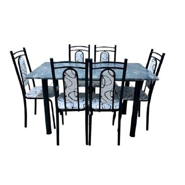 Imagem de Conjunto Mesa De Jantar Tubular Veneza Gran 6 Cadeiras Thais Preto/branco