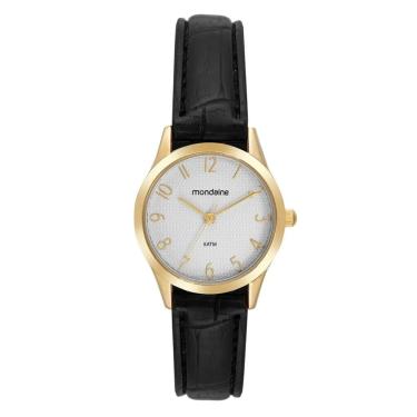 Imagem de Kit Relógio Mondaine Feminino Couro Dourado 32794Lpmkdh1k1