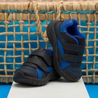 Imagem de Tênis Infantil Pinokio Preto Com Azul Fechamento Aderente, Preto, 34