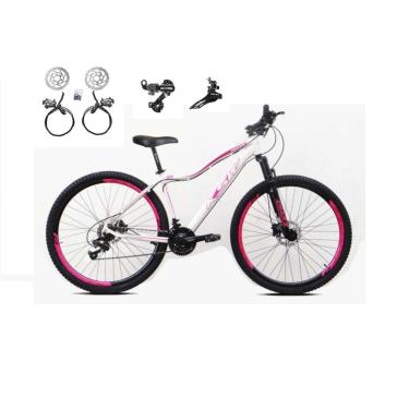 Imagem de Bicicleta Feminina aro 29 Ksw Mwza 24v Câmbios Shimano Freios Hidráulicos Garfo com Suspensão - Branco/Rosa