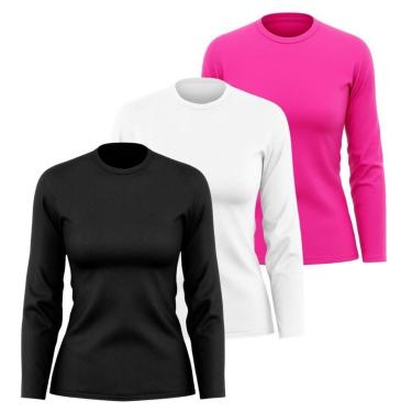 Imagem de Kit 3 Camisetas Manga Longa Segunda Pele Feminina Lisa Dry Academia Fit-Feminino