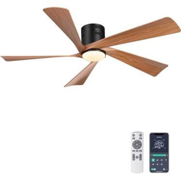 Imagem de Ohniyou Ventilador De Teto Embutido 52" Com Luzes, Controle Remoto E Aplicativo, Ventiladores Internos Externos Perfil Baixo, Reguláveis, Motor Cc Silencioso, Reversível, Preto Madeira