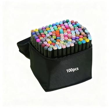 Imagem de Kit 100 Cores Canetas de Álcool Ponta Dupla Professional Marcadores com Estojo e Tinta Secagem Rápida - para Ilustração, Design e Sketch