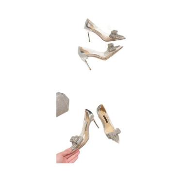 Imagem de Sandálias Transparentes De Salto Alto Com Laço De Pérola Branca Para M