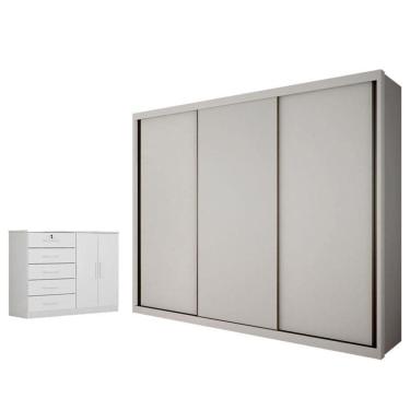 Imagem de Guarda Roupa Casal Palazzo e Cômoda Seul Neve - Novo Horizonte