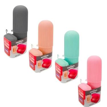 Imagem de Kit Porta Escova E Saboneteira Viagem Plasutil Cor:Rosa-Pastel, Rosa-C