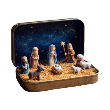 Imagem de Miniatura De Presépio De Natal Para Decoração De Mesa, Pote De Present