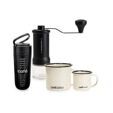 Imagem de Kit Com 4 Canecas Cafezinho e Cafezão, Moedor de Cafe Graos e Copo Para Viagem Tem Café Único / Preto