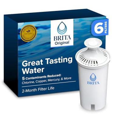 Imagem de Brita Filtro de água padrão para jarros e dispensadores, reduz as impurezas de cobre, cádmio e mercúrio, dura dois meses ou 40 galões, inclui 6 filtros para jarros