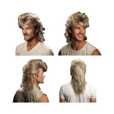 Imagem de Peruca Loira Cacheada Estilo Mullet Para Homens, Fantasia Anos 70 E 80