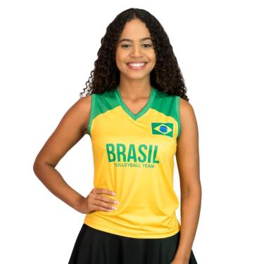 Imagem de Camisa de Vôlei Brasil Minimalista Amarela Feminina-Feminino