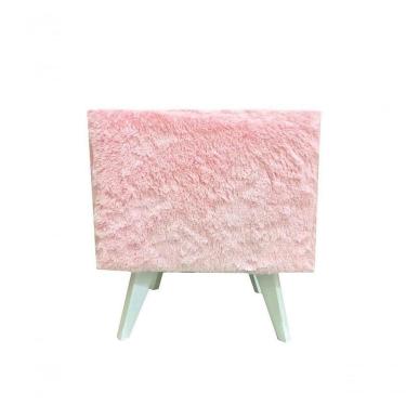 Imagem de Puff Pé Palito Quadrado Não é Segredo Astracan Pelúcia Rosa Pés Branco 40x45