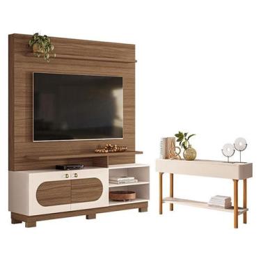 Imagem de Estante Home Theater Axis Castanho Off White com Aparador Fiero Off Wh