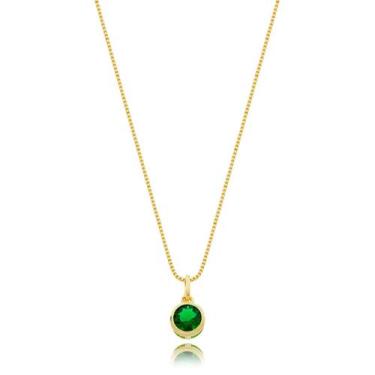 Imagem de Colar Ponto de Luz Zirconia Verde 7,5mm Banhado a Ouro 18k - Atraktiva