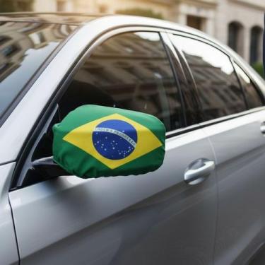 Imagem de Par Capa Retrovisor Bandeira Brasil Pano Patria Copa Torcida