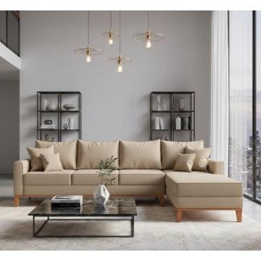 Imagem de Sofá Beny com Chaise Direita, 2,60x1,40m, 4 Lugares, Linho, Base em Ma