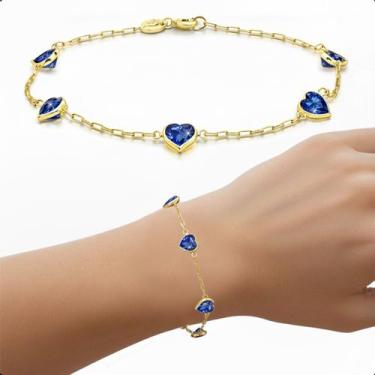 Imagem de Pulseira Feminina Em Ouro 18k Pedras Coração De Zircônia 5mm - Sofistg