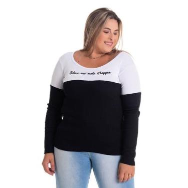Imagem de Blusa Feminina Manga Longa em Malha Ribana Canelada Cor Contrastante A