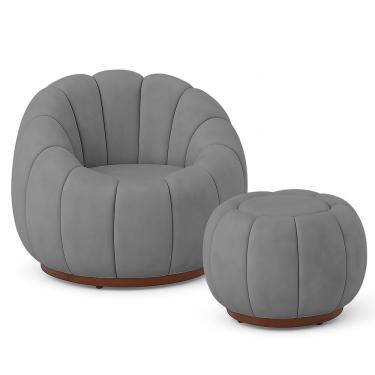 Imagem de Poltrona Decorativa Orgânica Fixa com Puff Nuvem Boucle Confortável para Sala Cinza Loj...
