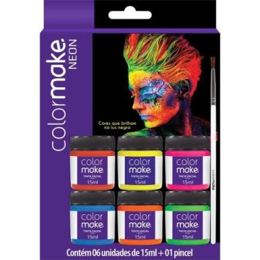 Imagem de Pintura Facial Liquida 6 Cores Fluor+pincel KIT - Colormake