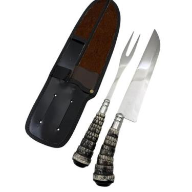 Imagem de Kit Churrasco Artesanal Cabo de Tatu Inox Com Bainha - RECANTO DA BRAS