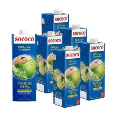 Imagem de Água De Coco Natural Sococo Caixa 1L Kit com 6 Unidades