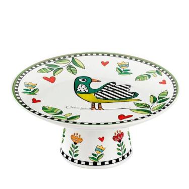 Imagem de Prato para Bolo com Pé em Porcelana Egan Italy Cocorico Verde 19,3cm: 