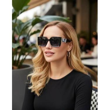 Imagem de Óculos De Sol Oversized Feminino Quadrado Degradê Vintage Proteção 400