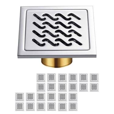Imagem de Ralo Inox Kit 24 Uni 10x10 Anti Odor Varanda Casa Inseto Quintal Banhe