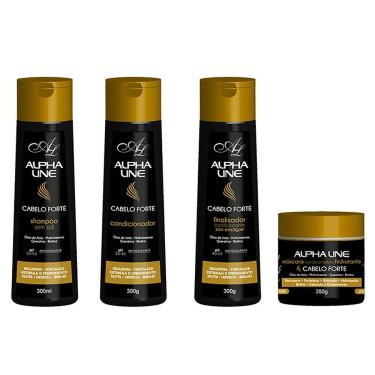 Imagem de Alpha Line - Kit com 4 Produtos - Shampoo + Condicionador + Finalizador + Máscara - Linha Cabelo Forte