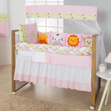 Imagem de Kit Trança Berço Americano 11 Peças Savana Rosa Bichinhos