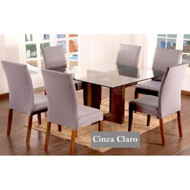 Imagem de Kit Capa de cadeira mesa de jantar 8 peças Cinza Claro Lisa
