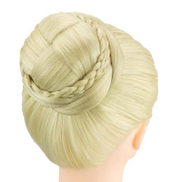 Imagem de IMISSU Cobertura de cabelo chignon trançado dançarina rosquinha peruca de cabelo scrunchie coque para mulheres (M2 Loira Suja)